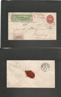 Mexico - Stationery. 1892 (31 Dic) Zacatecas - Germany, Nuremberg (22 Jan 93) Registered Wells Fargo Green + 20c Large N - México