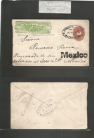 Mexico - Stationery. 1895 (10 May) Irapuato - Mexico DF. Wells Fargo Yellow Green + 10c Red Large Numeral Stat Env, Oval - Mexico