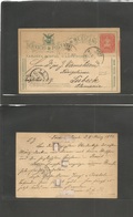 Mexico - Stationery. 1896 (8 Marzo) Major DOBLE PRINT. Torreon, Coahuila - Lübeck, Germany (21 March) SPM 2c Red Militar - Messico