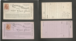 Mexico - Stationery. 1898-99. Tarjeta Telegrama. Fkd 5 Cts And 10cts. Fkd Card 1c Fiscal Oval Telegrafo Seccion 4. VF +  - Mexique