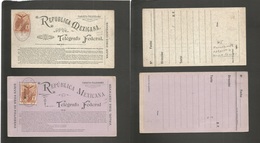 Mexico - Stationery. 1898-99. Tarjeta Telegrama. Fkd 5 Cts And 10cts. Fkd Card 1c Fiscal Oval Telegrafo Seccion 4. VF +  - Mexico