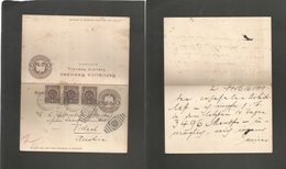 Mexico - Stationery. 1909 (2 Nov) Necaxa - Austria, Villach. 1c Lilac Embossed Eagle Doble Stat Card + 3 Adtls, Use Way  - Mexique