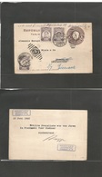 Mexico - Stationery. 1920 (12 June) DF - Germany, Eisnach. 1c Lilac Stat Card + 3 Provisionals, Tied Grill Rolling Cds.  - Mexico
