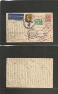 Netherlands. 1941 (24 Febr) Rotterdam - USA, NY. Air Fkd Adtl 7 1/2c Red Stat Card + Nazi + British Censored + Lisbon -  - Other & Unclassified
