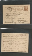 Dutch Indies. 1885 (31 Jan) Semarang - Netherlands, Deft (9-11 March) 7 1/2c Brown Stat Early Card. Fine Used + Brindisi - Netherlands Indies