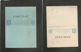 Dutch Indies. C. 1890s. 5c Blue Doble Stationery Card. SPECIMEN Ovptd. Unusual. - Netherlands Indies