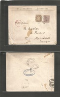 Dutch Indies. 1892 (5 Dec) Sourabaya - Spain, Madrid (9 Jan 93) Unsealed Multifkd Envelope At Pm Rate, Cds Via Paris (6  - India Holandeses