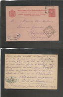 Dutch Indies. 1898 (27 Febr) Java - Spain, Barcelona. 7 1/2c Red / Rose Stat Card. Via Bundoeng - Wettevreden. Scarce De - Indie Olandesi