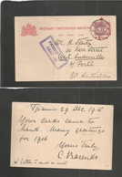 Dutch Indies. 1915 (29 Dec) Tjiamis - Australia, West Leederville, Perth. Red Cross Stat Card + Censored. Fine + Destina - India Holandeses