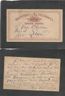 Nicaragua. 1888. Local Leon Stationary Card 2 Centimos Brown Lilac On Cream. Most Unusual In Town Usage + Early. - Nicaragua