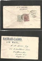 Persia. 1928 (March) Dorquane - UK, London. Reverse Multifkd Incl Ovptd Issue, Cds Via Iraq, Basrah (23 March) + Basrah  - Irán