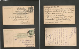 Philippines. 1909-17. Manila - Spain, Barcelona. 4c Black And 4c Green. Fine Used Pair Of Stationary Cards. Scarce Dest. - Filippijnen