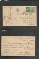 Philippines. 1921 (22 March) Cuyo, Palawan, Manila - Spain, Barcelona 2c Green Stat Card + Adtl Cds. Fine Used Scarce De - Filipinas