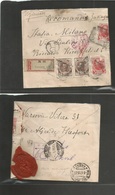 Poland. 1914 (8 Dec) Russia Postal Admin. Warsaw - Italy, Milano (9 Jan) Registered Tgar Issue Multifkd Envelope, Tied R - Altri & Non Classificati