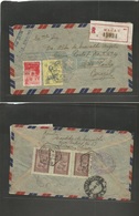 Macau. 1950 (7 Nov) GPO - Brazil, Sao Paulo (28 Nov) Air Multifkd Registered Envelope With R-label + Blue On Front + Rev - Otros & Sin Clasificación