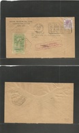 Macau. 1953 (20 May) Hong Kong - Macao. Numeral Fkd Env 10 Cts Lilac, Blood Colour Slogan Cachet + "Auxilio Luta Emprega - Other & Unclassified