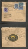 Romania. 1938 (17 March) Dumbraveni - Germany, Dresden (19 March) Registered Multifkd Comm Issue Envelope With Tied Labe - Other & Unclassified