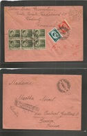 Romania. 1946 (20 Aug) Raclant - Switzerland, Geneve (1 Sept) Reverse Registered Multifkd Env Incl Block Of Six. Early I - Other & Unclassified