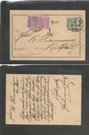 Serbia. 1901 (12 Jan) Austria, Wien (12.12.1900) - Belgrade. 5h Green Stat Card + Taxed + Serbian P.dues 5p Lilac Pair,  - Servië