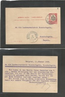 Serbia. 1905 (11 Jan) Belgrade - Bayern, Bischofsgrun (13 Jan) Fine 10p Red Bicolor Stat Card. Nicely Used. - Serbie