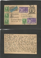 Cuba. 1939 (17 Febr) Habana - Alemania, Bruchsal. Entero Postal 1c + 6 Sellos Franqueo Adicional. Tarifa 15 Cts Especial - Andere & Zonder Classificatie
