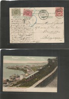 Switzerland - Xx. 1905 (17 April) Territet - Bruxelles, Belgium. Fkd Ppc. Funiculare + Taxed + (x2) Swiss P. Dues, Tied  - Other & Unclassified