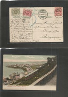 Switzerland - Xx. 1905 (17 April) Territet - Bruxelles, Belgium. Fkd Ppc. Funiculare + Taxed + (x2) Swiss P. Dues, Tied  - Otros & Sin Clasificación