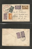 Syria. 1938 (19 Apr) NAIRN OVERLAND DESERT MAIL. Damas - USA. Multifkd Illustrated Color Envelope Of This Interesting Po - Syrien