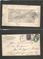 Usa - Stationery. 1893 (18 Aug) Chicago Railway - Germany, Coln (31 Aug) 2c Green Reverse Map Printed Railway Route. 3c  - Autres & Non Classés