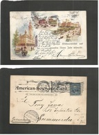 Usa. 1898 (16 Dec) Early NY Color Chromolitho Card In Printed German Language. Fkd Usage To Soemmerda, Germany (26 Dec 9 - Andere & Zonder Classificatie