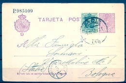 1924 , ENTERO POSTAL ED. 50 , CADIZ - BOLOGNA , MARCA " QUARTIERE POSTALE 5 " , DISTRITO POSTAL - 1850-1931