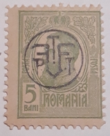 Romania 1918  King Carol I ,5  Bani Green, Overprint PTT, MISPLACED IMAGE, UNUSED, PAPER YELLOW - Ongebruikt