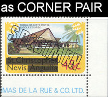 NEVIS 1980 Golf Course Royal Hotel 45c CORNER.SPECIMEN PAIR - Hotel- & Gaststättengewerbe