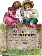 Anno 1900  Chromo Scraps  Découpi  Pub Pharmacie Pastilles Vergauwen Bruxelles Litho Inktpot Encrier Winkel 12cmX12cm - Enfants