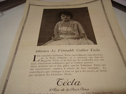 ANCIENNE PUBLICITE LE VERITABLE COLLIER TECLA 1922 - Andere & Zonder Classificatie