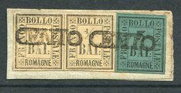 Romagne, 1859 - Frammento Con Coppia Del 1/2 Baiocco + 3 Baiocchi Annullato CENTO - Romagna