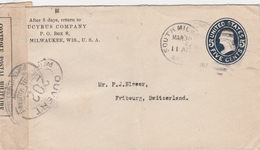 Etats Unis Entier Postal Privé Censuré Pour La Suisse 1917 - 1901-20