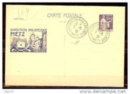 CP 55c PAIX REPIQUEE EXPO. DE METZ OBLITEREE DE L'EXPO. DU 7/6/38 - Cartoline Postali Ristampe (ante 1955)