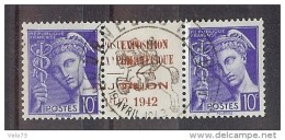 N° 407 EN PAIRE REPIQUAGE INTERPANNEAU VARIETE DOUBLE IMPRESSION OBLITERE JdT DIJON 1942 - 1938-42 Mercure