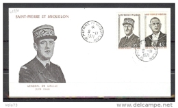 ST PIERRE N° 419/420 DE GAULLE SUR ENVELOPPE PJ ILLUSTREE - Storia Postale