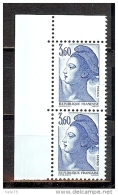 N° 2485a X 2 LIBERTE 3F60 PAPIER COUCHE EN PAIRE COIN DE FEUILLE ** - Unused Stamps