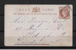 1884 Great Britain →  1/2d Brown Postal Stationery Postcard London Local Cover - Brieven En Documenten