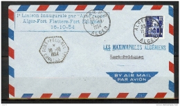 ALGERIE LETTRE 1ERE LIAISON AIR FRANCE ALGER-FORT FLATTERS-FORT POLIGNAC DU 16/10/54 - Storia Postale