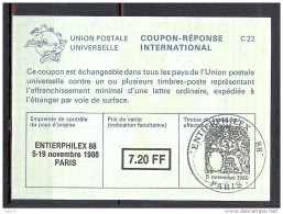 COUPON REPONSE INTERNATIONAL REPIQUE ENTIERPHILEX 1988 - Buoni Risposte