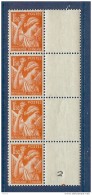N° 435 IRIS 1F50 ORANGE EN BANDE DE 4 AVEC VARIETEBARRE DE COULEUR DANS LE CHIFFRE 1 ** - Unused Stamps