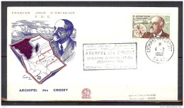 TAAF N° 19 CHARCOT OBLITERE ARCHIPEL DES CROZET DU 04/02/62 SUR ENVELOPPE ILLUSTREE+CACHET 1ERE LIAISON POSTALE - FDC