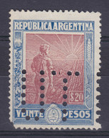 Argentina Perfin Perforé Lochung 'UT' 1912 Mi. 181Y, 20p. Landarbeiter Vor Aufgehender Sonne (Wz. Liegend) MH* (2 Scans) - Neufs