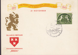 Netherlands Perfin Perforé Lochung 'P.Z.V.50' Postzegelvereeniging 'BREDA' 1893-1943 Card Karte (2 Scans) - Plaatfouten En Curiosa