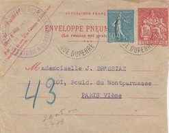 PARIS ENVELOPPE PNEUMATIQUE CHAPLAIN R. DEPERRE. 1.50 ENTIER TELEGRAPHE + SEMEUSE 50c. SOCIETE DES AUTEURS COMPOSITEURS - Rohrpost