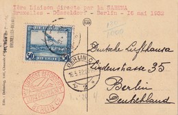 BELGIQUE 1932 PLI AERIEN DE BRUXELLES  1ERE LIAISON DIRECTE SABENA BRUXELLES-DUSSELDORF-BERLIN - Covers & Documents